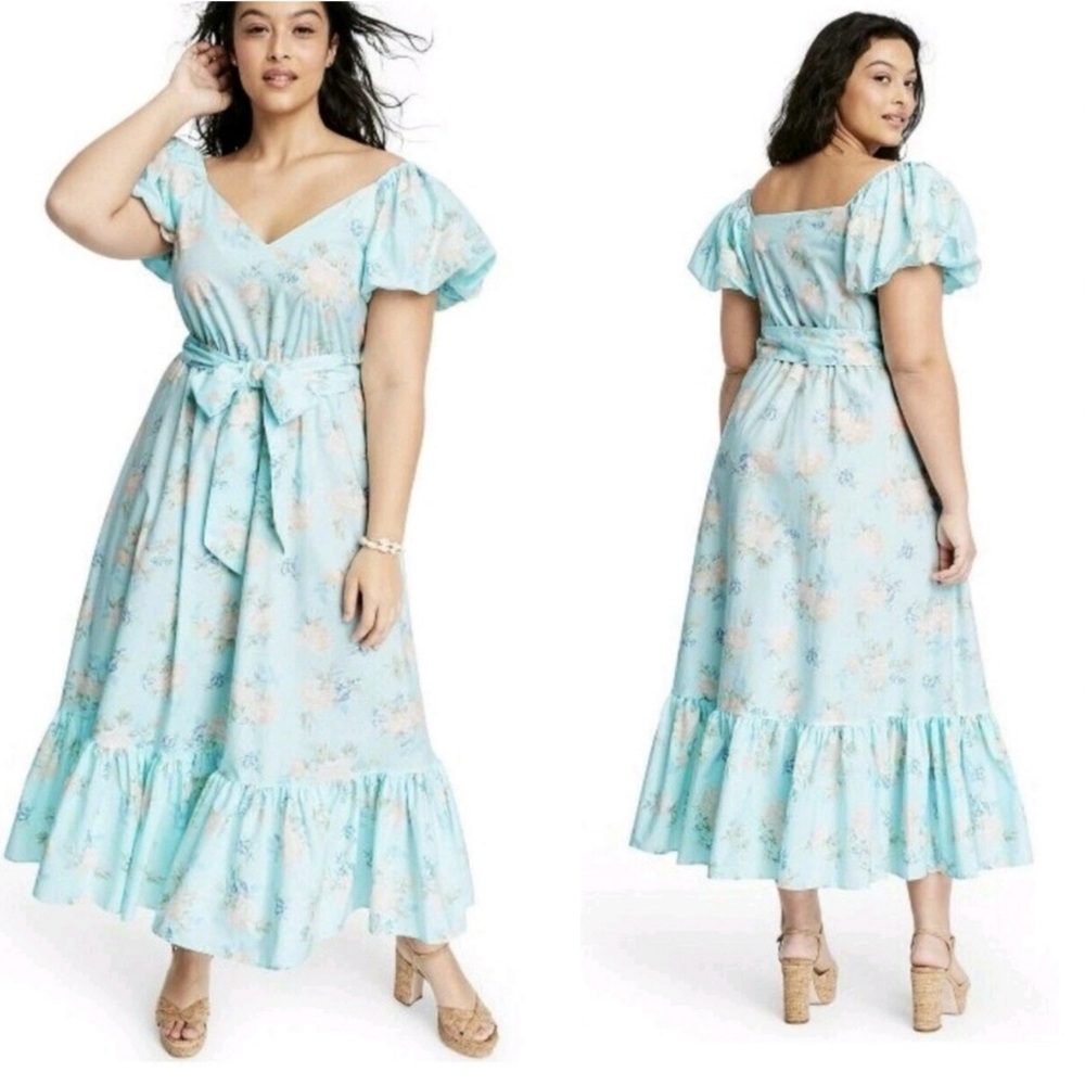 LoveShackFancy Light Blue Floral Maxi Dress